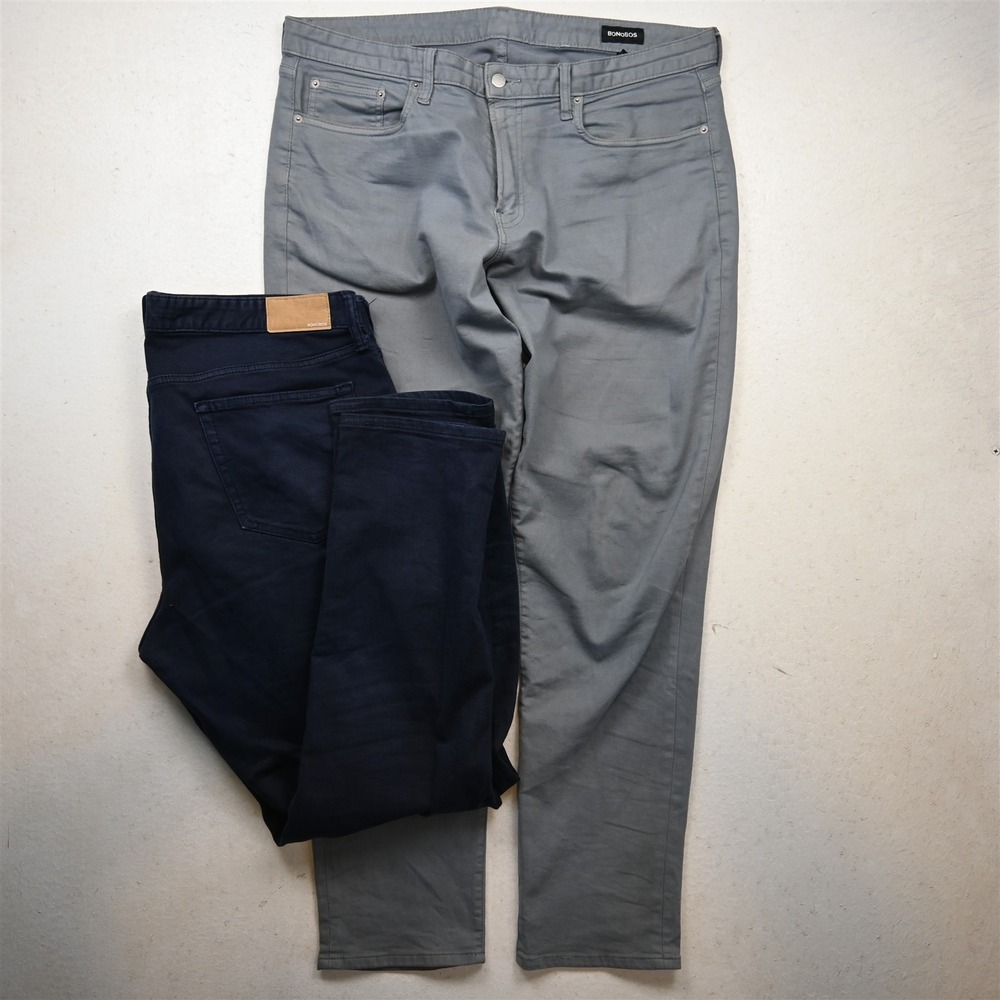 Lot 2 Bonobos 38x34 Navy Blue Gray Denim Athletic Fit Tapered Mens Jeans
